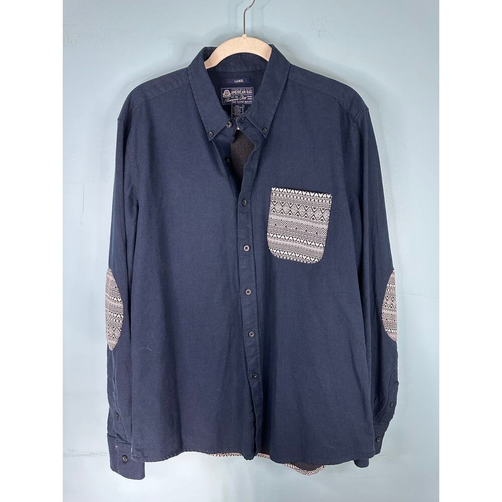 American Rag Navy button-down shirt contrasting geometric print Size Large